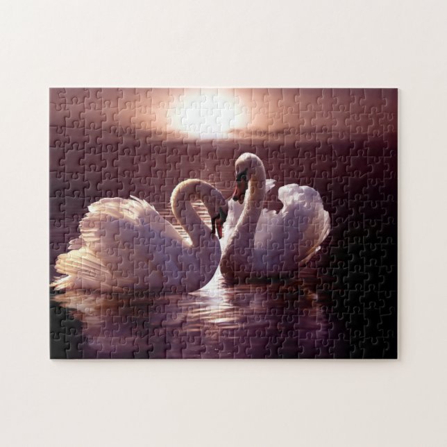Puzzle Cisnes cariñosos que forman un corazón (Horizontal)