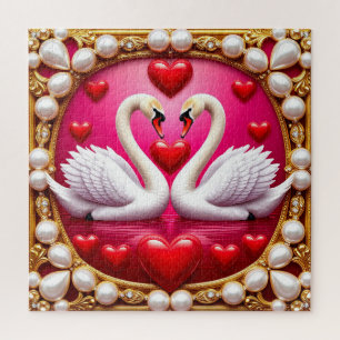 Puzzle Cisnes de boda romántica enmarcados por Ornat
