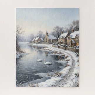 Puzzle Cisnes de invierno victorianos Navidad pueblo