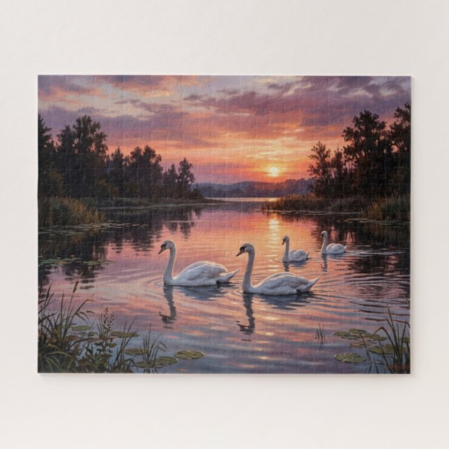 Puzzle Cisnes elegantes al atardecer (Horizontal)