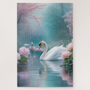 Puzzle Cisnes en el estanque del jardín