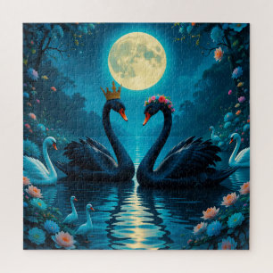 Puzzle Cisnes negros elegantes bajo luna llena