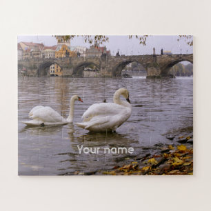 Puzzle Cisnes y puente Carlos en Praga