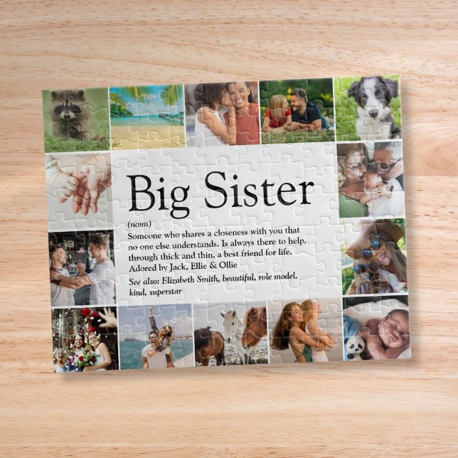 Puzzle Cita de definición de hermana personalizada Collag (Custom Sister Definition Quote 14 Photo Collage Jigsaw Puzzle)