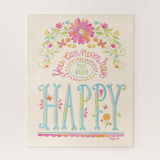 Puzzle Cita inspiradora Floral rosa Feliz acuarela (Vertical)