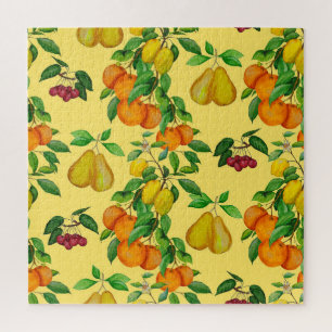 Puzzle Citrus, pera, cereza: acuarela impresa.
