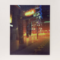 Ciudad anaranjada de neón del Cyberpunk