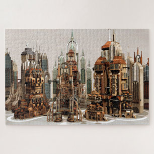 Puzzle Ciudad de fantasía futurista Arte de horizonte de