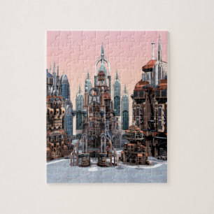 Puzzle Ciudad de fantasía futurista Arte de horizonte de