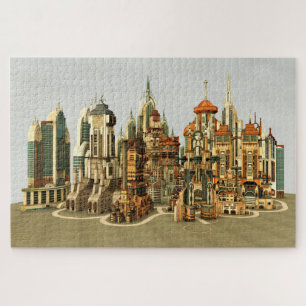 Puzzle Ciudad de fantasía futurista Arte de horizonte de 