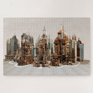 Puzzle Ciudad de fantasía futurista Arte de horizonte de
