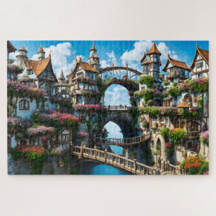 Puzzle Ciudad de la fantasía en un acantilado
