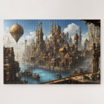 Ciudad de Steampunk con globo