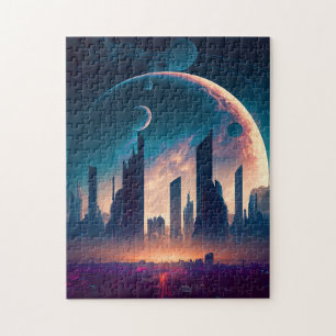 Puzzle Ciudad espacial Cyberpunk de ciencia ficción