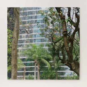 Puzzle ciudad grande, rascacielos, árboles, parque, asia,