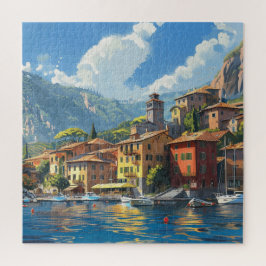 Puzzle Ciudad italiana romántica junto al lago