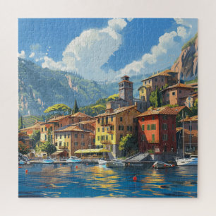 Puzzle Ciudad italiana romántica junto al lago