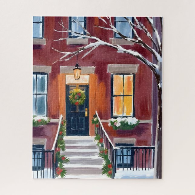 Puzzle Ciudad nevada Stoop | Acuarela de invierno de Navi (Vertical)