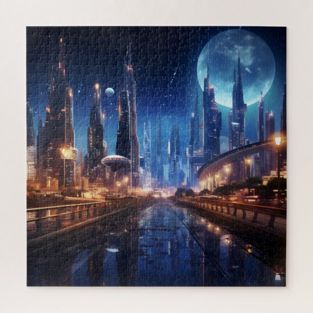 Puzzle Ciudad Nocturna de Ciencia Ficción (Vertical)