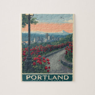 Puzzle Ciudad Portland de los Rosas - Jardín Rosa y Skyli
