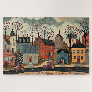 Puzzle Ciudad rural en otoño - acuarela