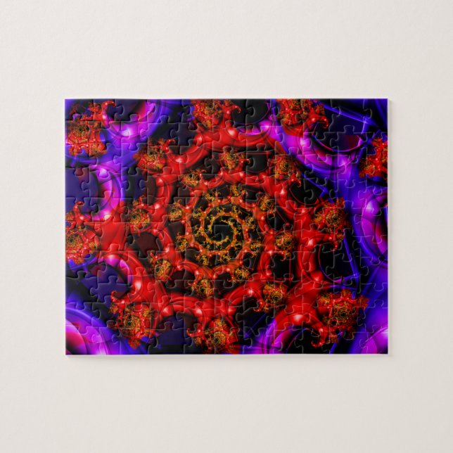 Puzzle Claramente | Arte fractal rojo y azul (Horizontal)