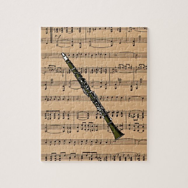 Puzzle Clarinet Con Fondo De Música De Hoja (Vertical)