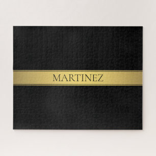 Puzzle Clásica Faux Gold Stripe & Black Background o DIY