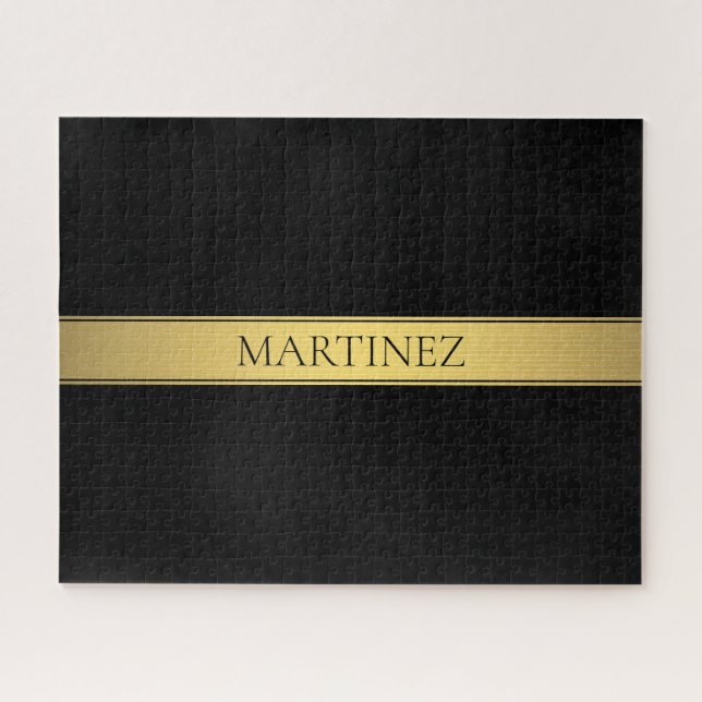 Puzzle Clásica Faux Gold Stripe & Black Background o DIY (Horizontal)