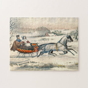 Puzzle Clásico Paseo en Trineo 1853 Currier Ives Camino I