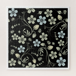 Puzzle Classic seamless flowers pattern, black background