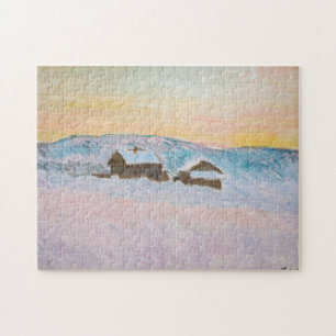 Puzzle Claude Monet - Paisaje de Noruega, Casas Azules