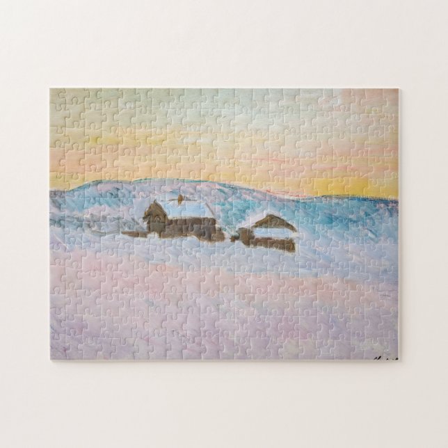 Puzzle Claude Monet - Paisaje noruego, casas azules (Horizontal)