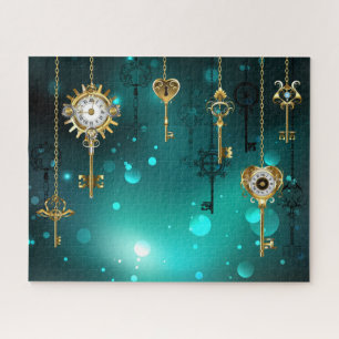 Puzzle Claves de esqueleto antiguas sobre fondo verde