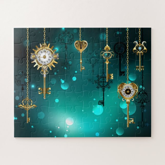 Puzzle Claves de esqueleto antiguas sobre fondo verde (Horizontal)