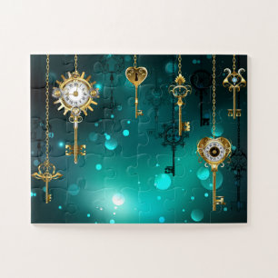 Puzzle Claves de esqueleto antiguas sobre fondo verde