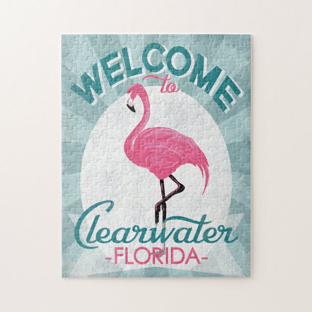 Puzzle Clearwater Florida Pink Flamingo Retro (Vertical)