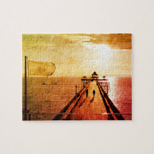 Puzzle Clevedon Pier Red Sunset, Somerset, Reino Unido -