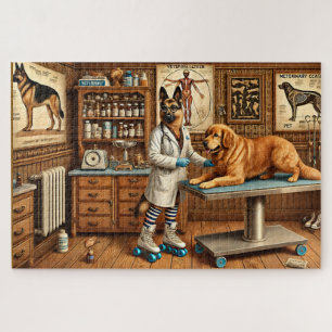 Puzzle Clínica de perros retro veterinario pastor alemán