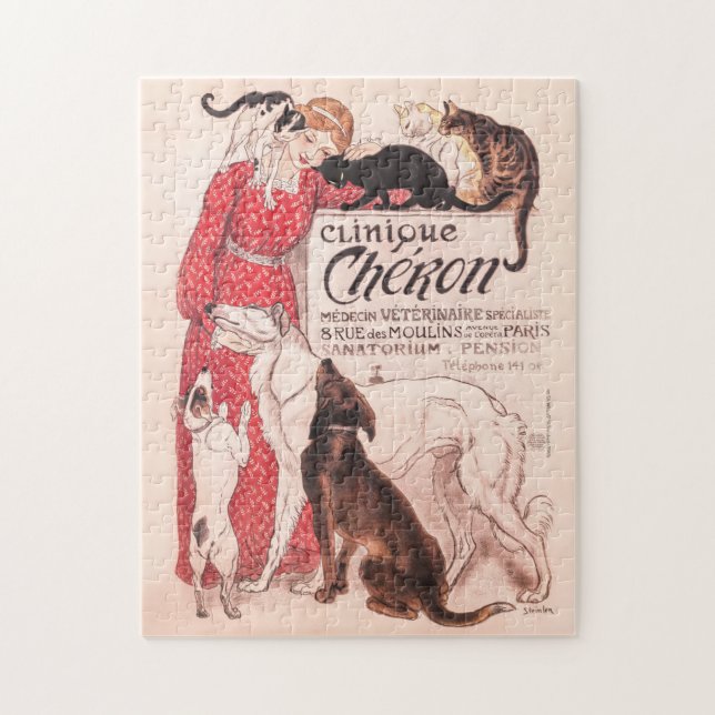 Puzzle Clinique Cheron Vintage Dog Cat Steinlen Poster (Vertical)