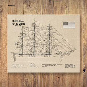 Puzzle Clipper Ship Flying Cloud - Ship Blueprint SD