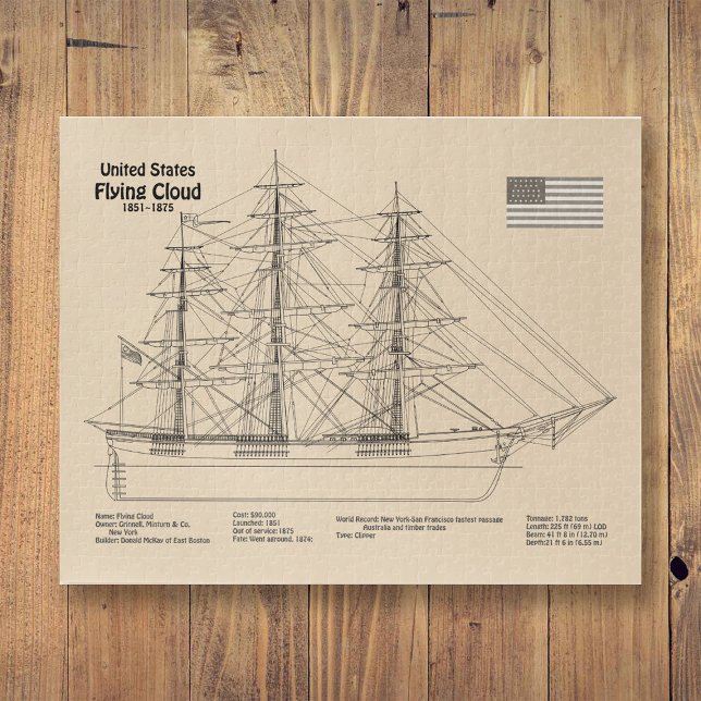 Puzzle Clipper Ship Flying Cloud - Ship Blueprint SD (Clipper Ship Flying Cloud - Ship Blueprint SD. Jigsaw Puzzle)