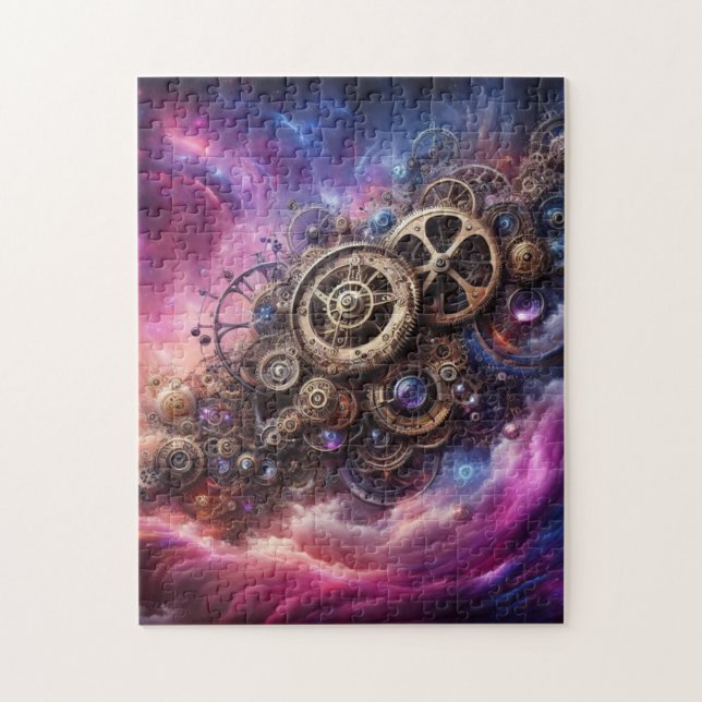 Puzzle Clockwork industrial Steampunk Purple and Pink (Vertical)