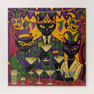 Puzzle Club Martini Gato Negro Mardi Gras Futurista Retro
