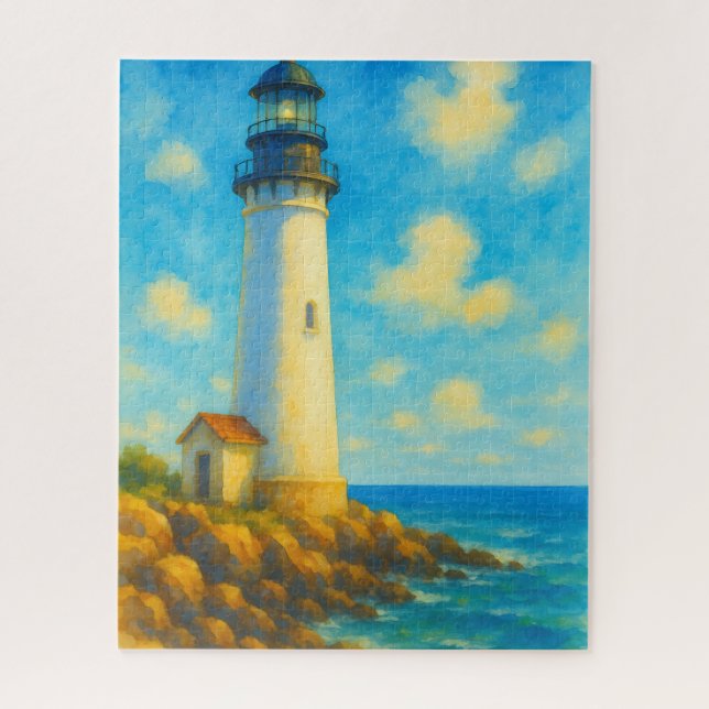 Puzzle Coastal Bright Watercolor Lighthouse Rocky Shore (Vertical)