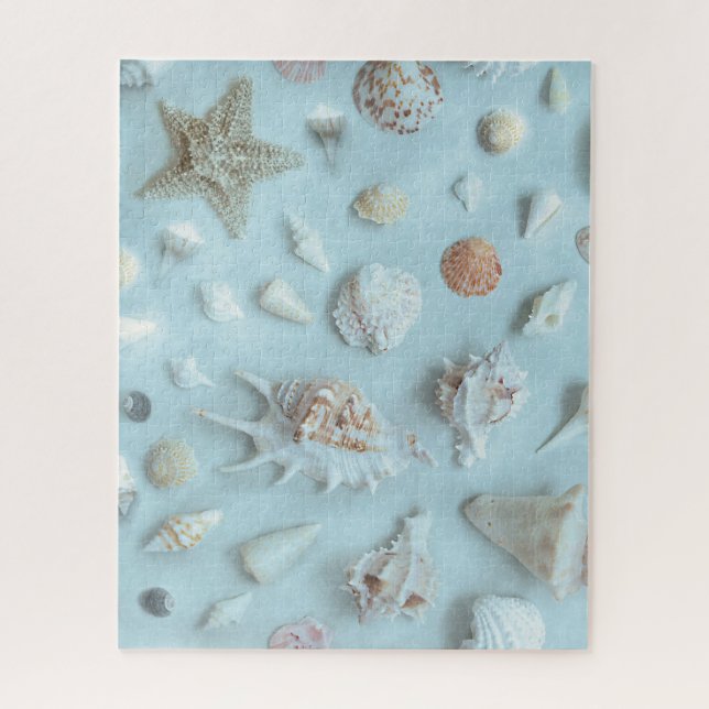 Puzzle Coastal Seashells Starfish Beach Blue (Vertical)