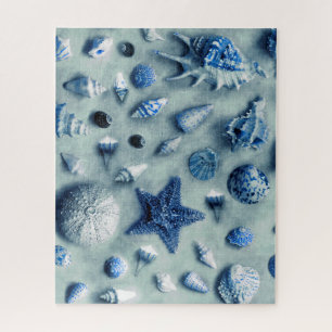 Puzzle Coastal Seashells Starfish Beach Indigo Blue