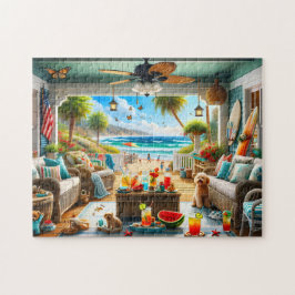 Puzzle Coastal Veranda Beach Paradise Summertime Scene