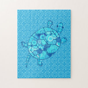 Puzzle Cobalto de tortuga giratoria fractal y azul turque