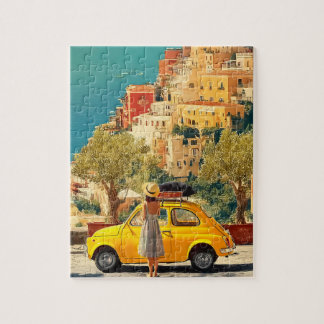 Puzzle Coche Amarillo Vintage en la Costa Amalfitana, Pos